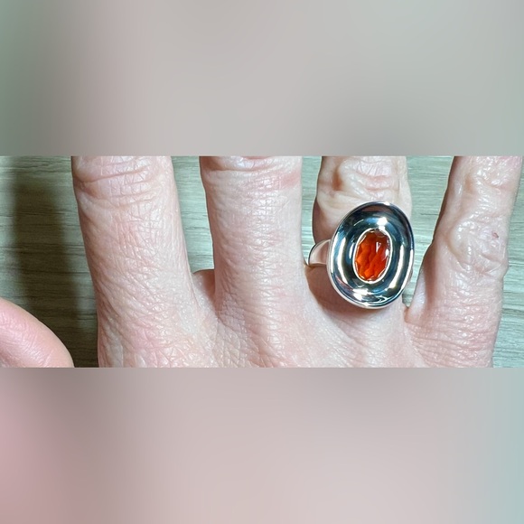Designer RLM Studio Sterling Silver Orange Faceted Carnelian Puddle Ring, Size 6 - Picture 8 of 10